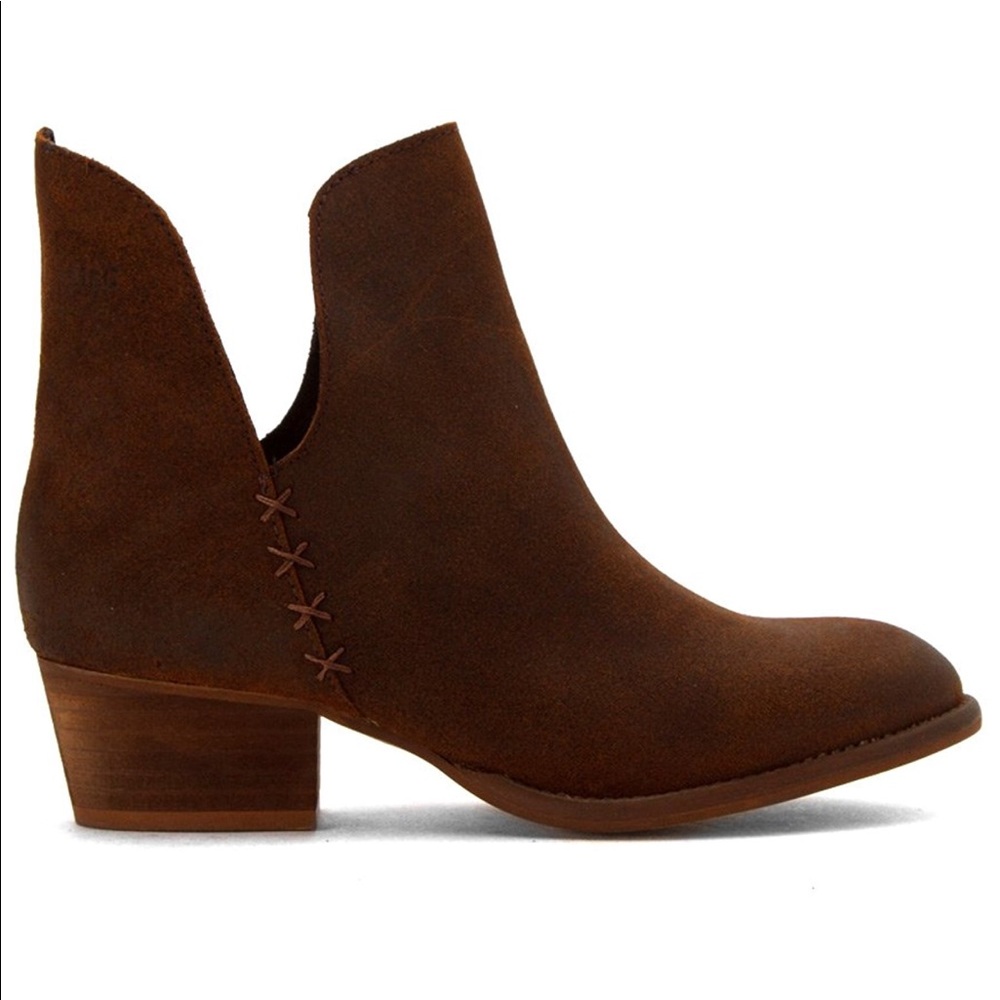 Rust Distressed Oiled Suede Deep V Cut Boots - Picture 2 of 4